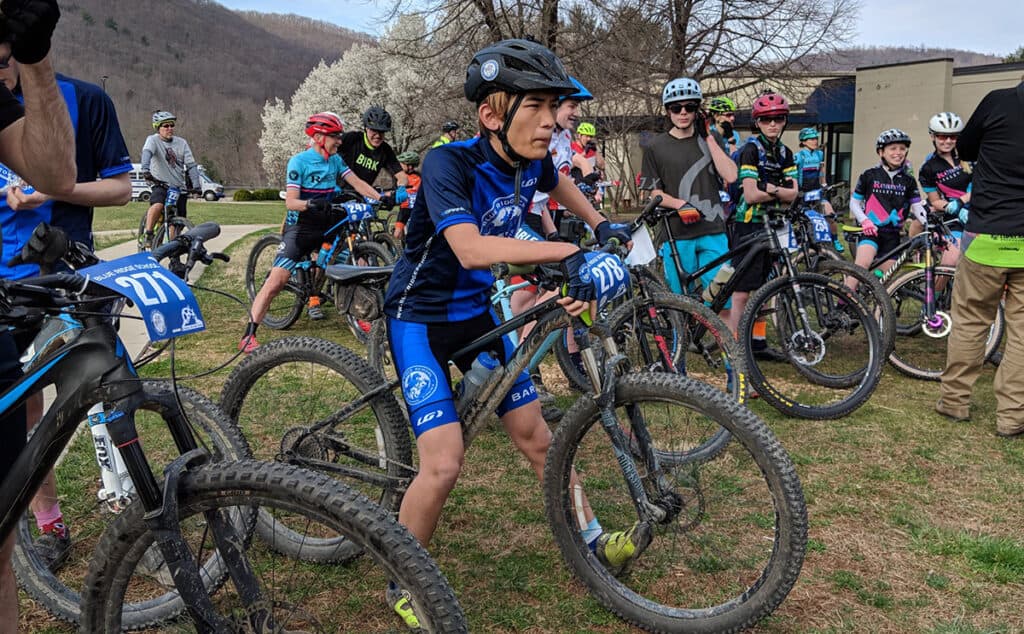 preparing for a mountain biking race