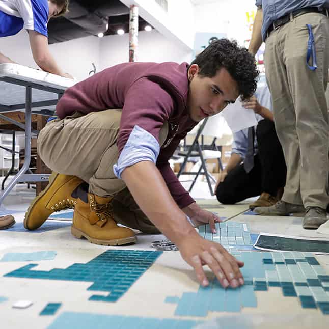 Mosaics in art class in all-boys boarding school