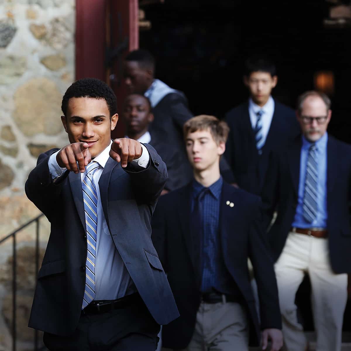 Boys exiting Gibson Chapel