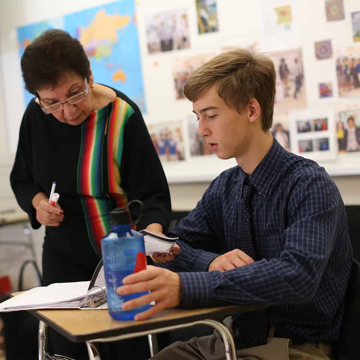 Student and teacher in Spanish class.