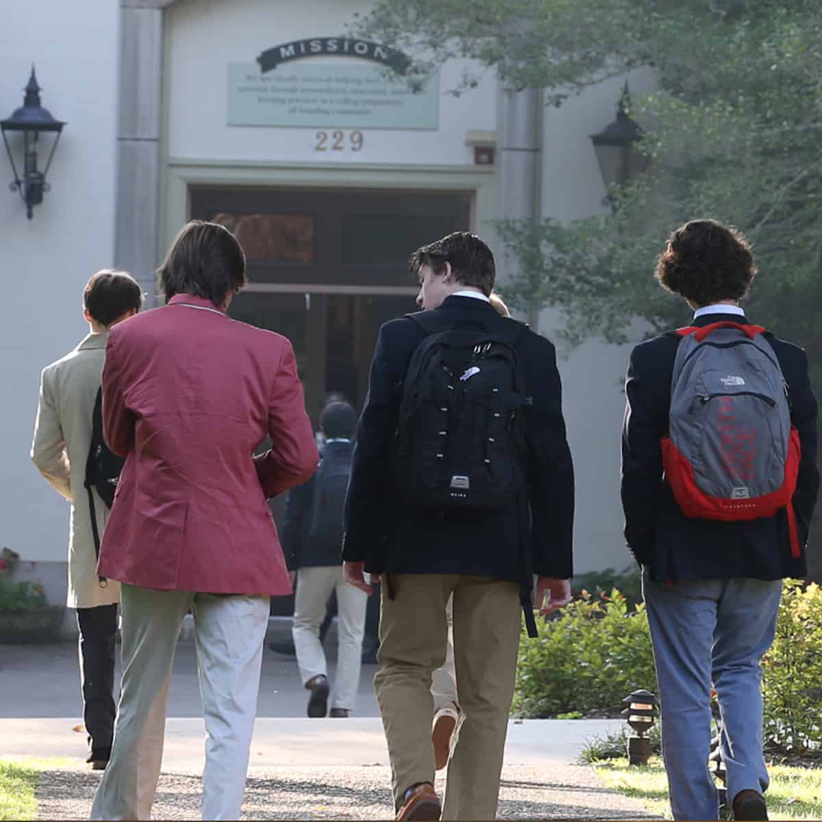 Students walking across campus