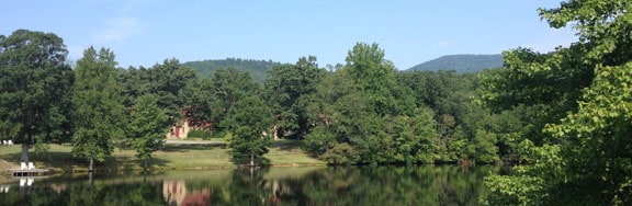 campus trees and pond